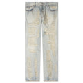 Destroyed Embroidery Jean - Tan Denim Blue
