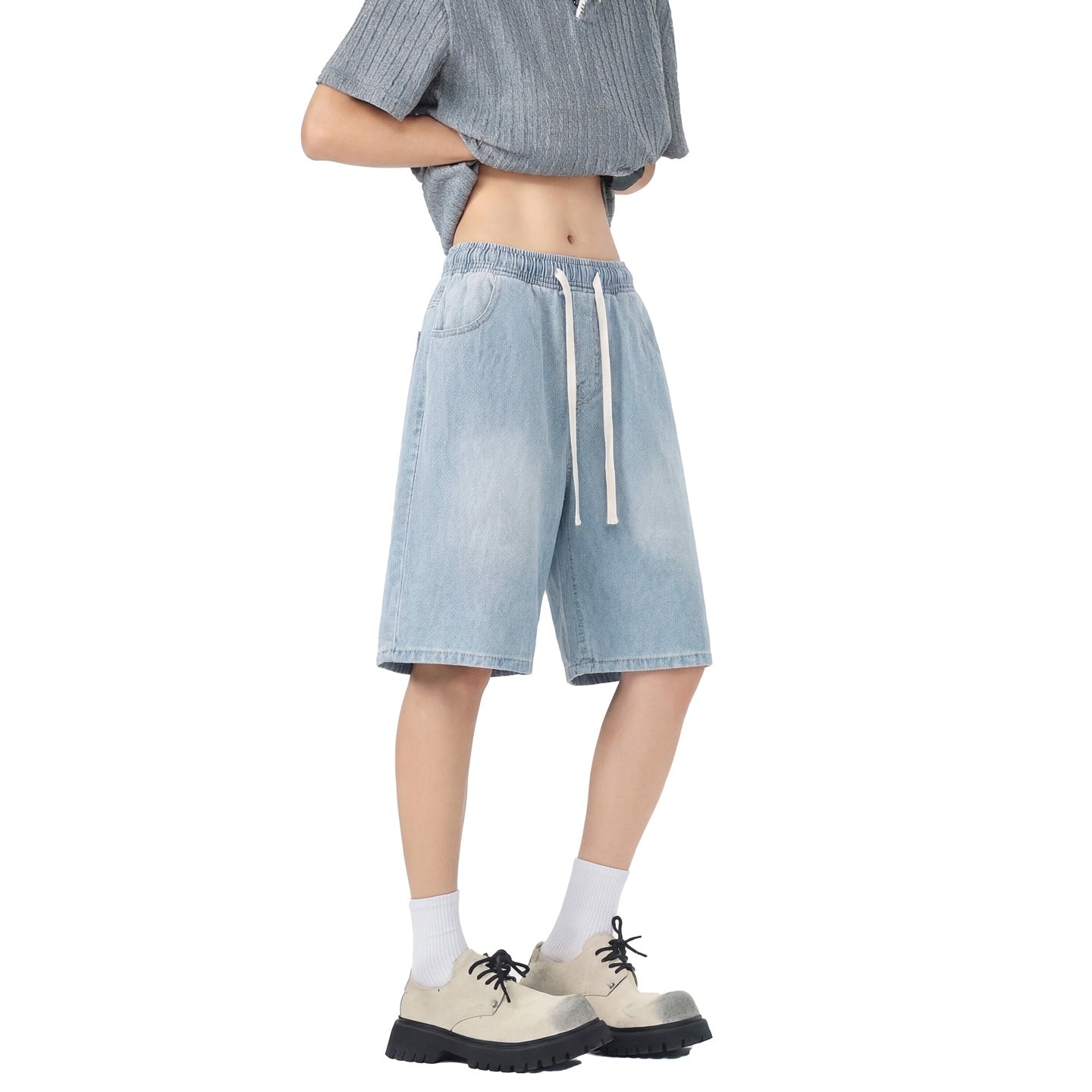 Mens Stretch Waist Lyocell Ice Silk Denim Shorts