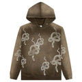 Snake Print Bleached Hoodie - Dark Moss