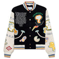 Chenille Embroidered Patchwork Bomber Jacket - Navy/Off-White