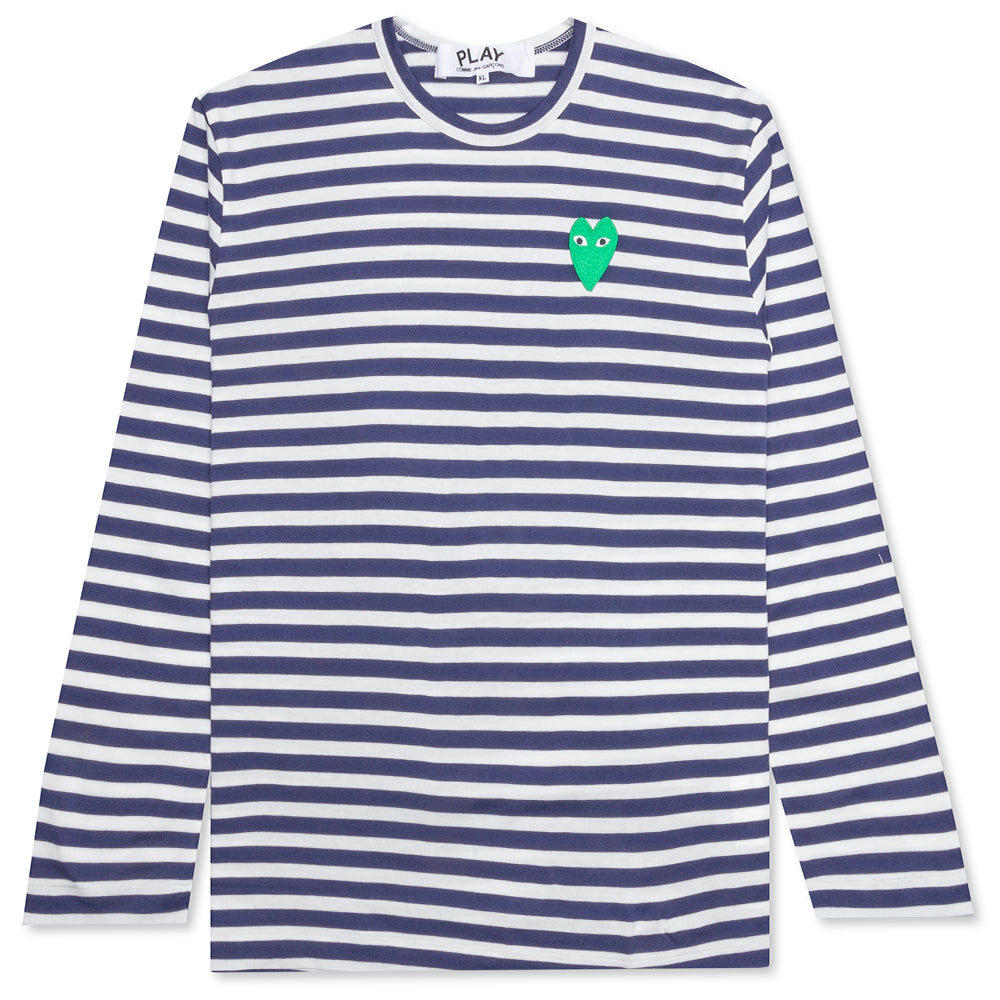 Green Emblem Striped L/S T-Shirt - Navy/White