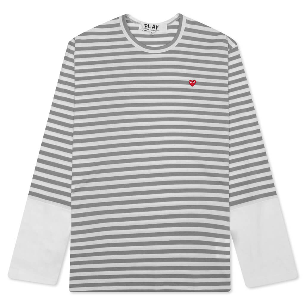 Women's Striped White Sleeve L/S T-Shirt - Grey
