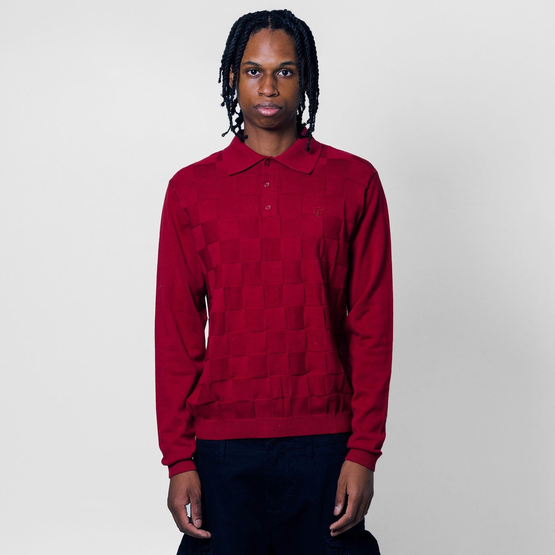 Palmer Checked L/S Sweater Polo - Sunday Red