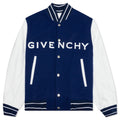 Big Varsity Bomber in Wool and Leather - Blue/White