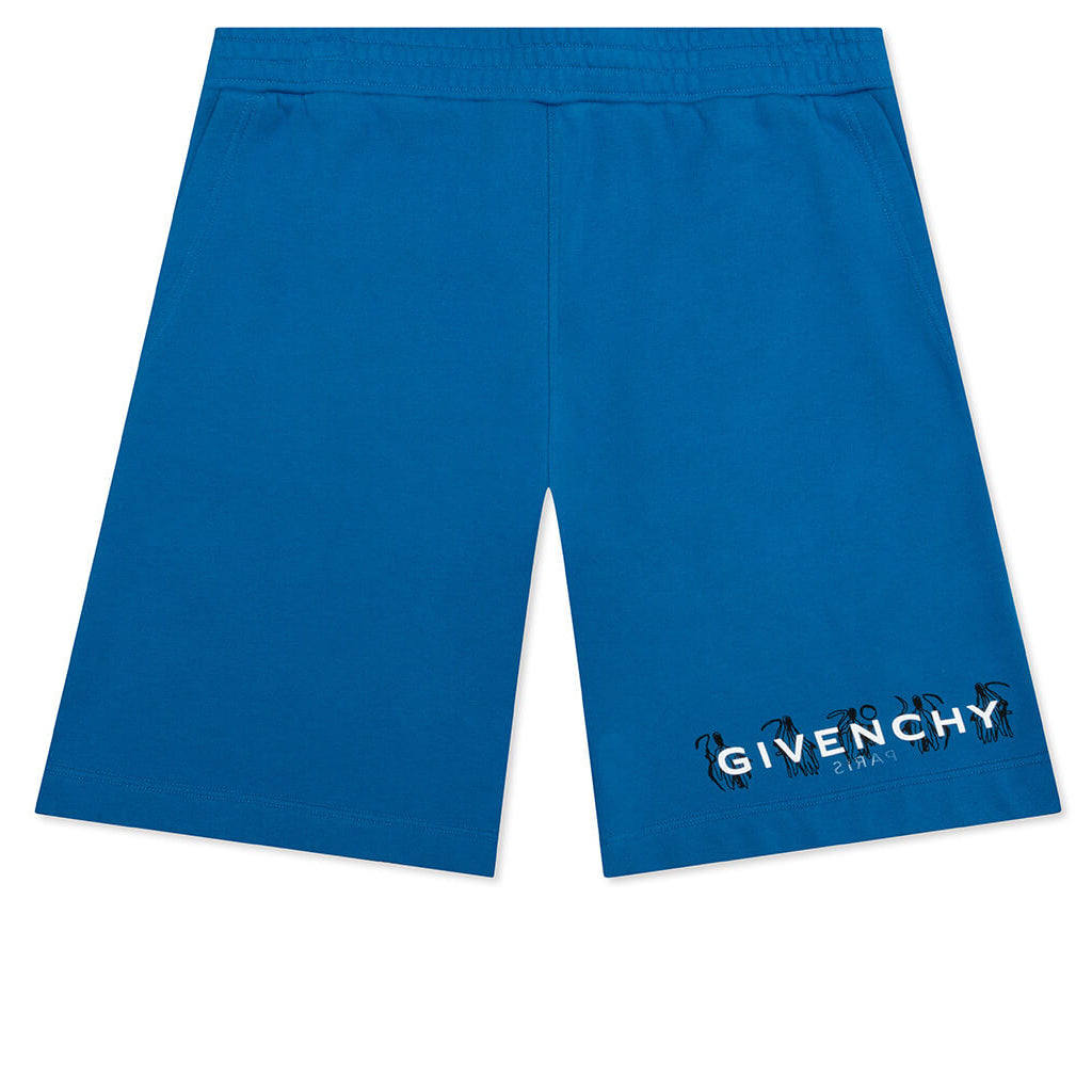Boxy Fit Reverse Print Shorts - Bright Blue