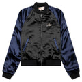 Black Satin Bomber with Beaded Logo - Black