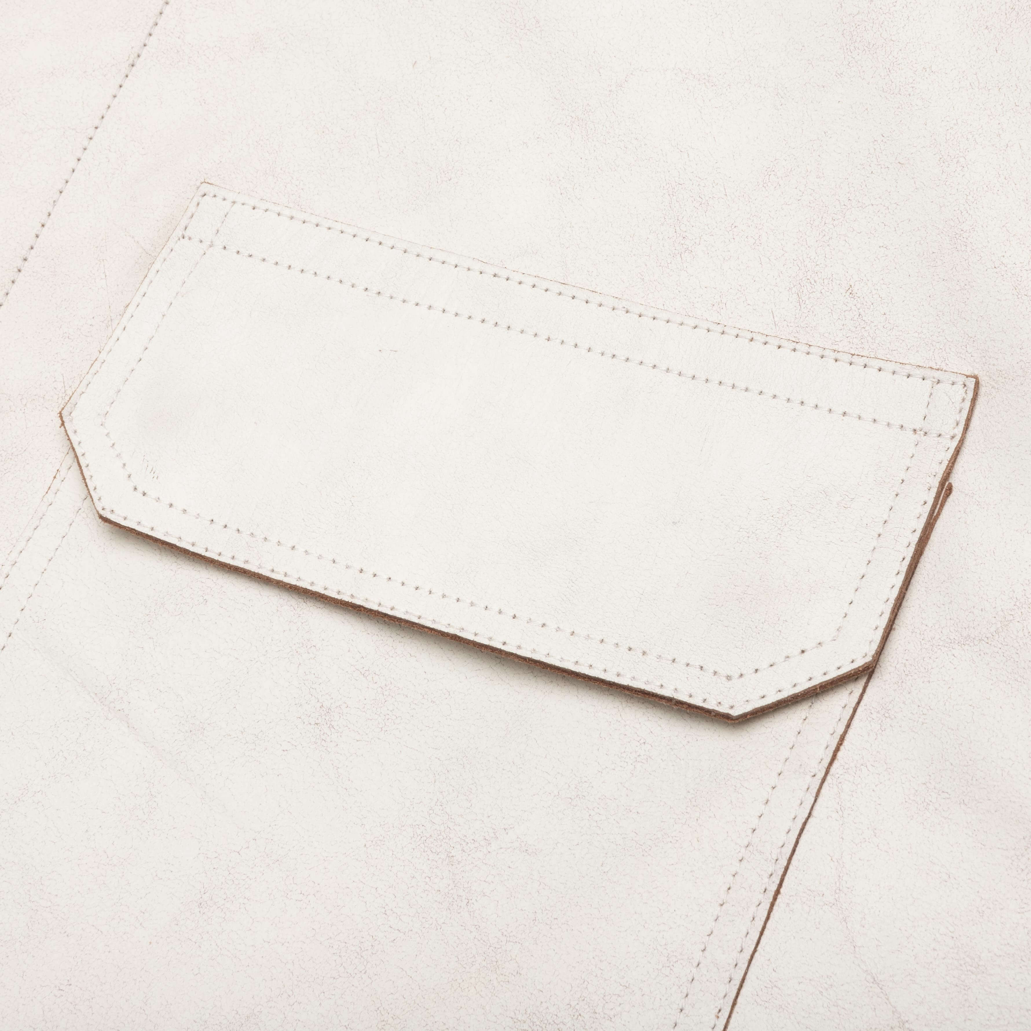 Leather Cargo Shirt Jacket - Cracked/White