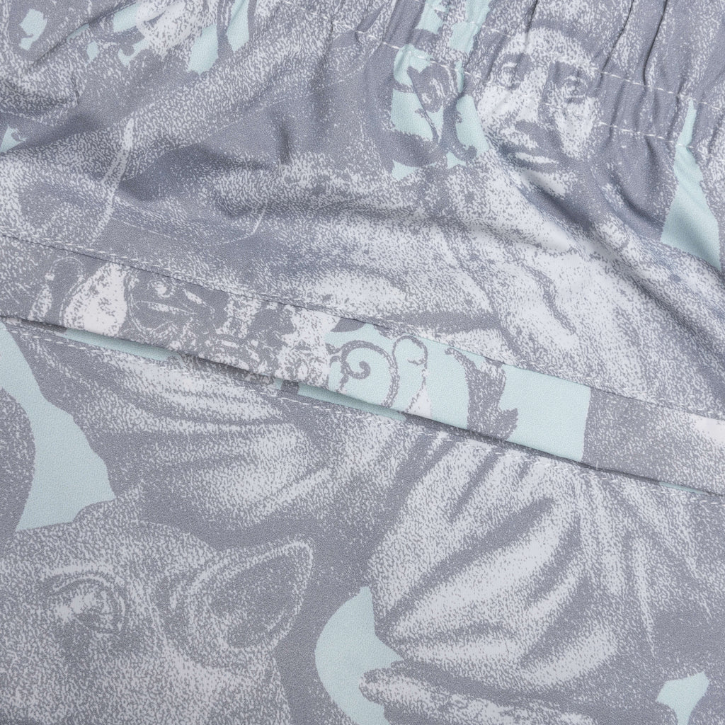 Linen Bermuda Swim Shorts with Hubert Objects Print - Prussian Blue/Grey