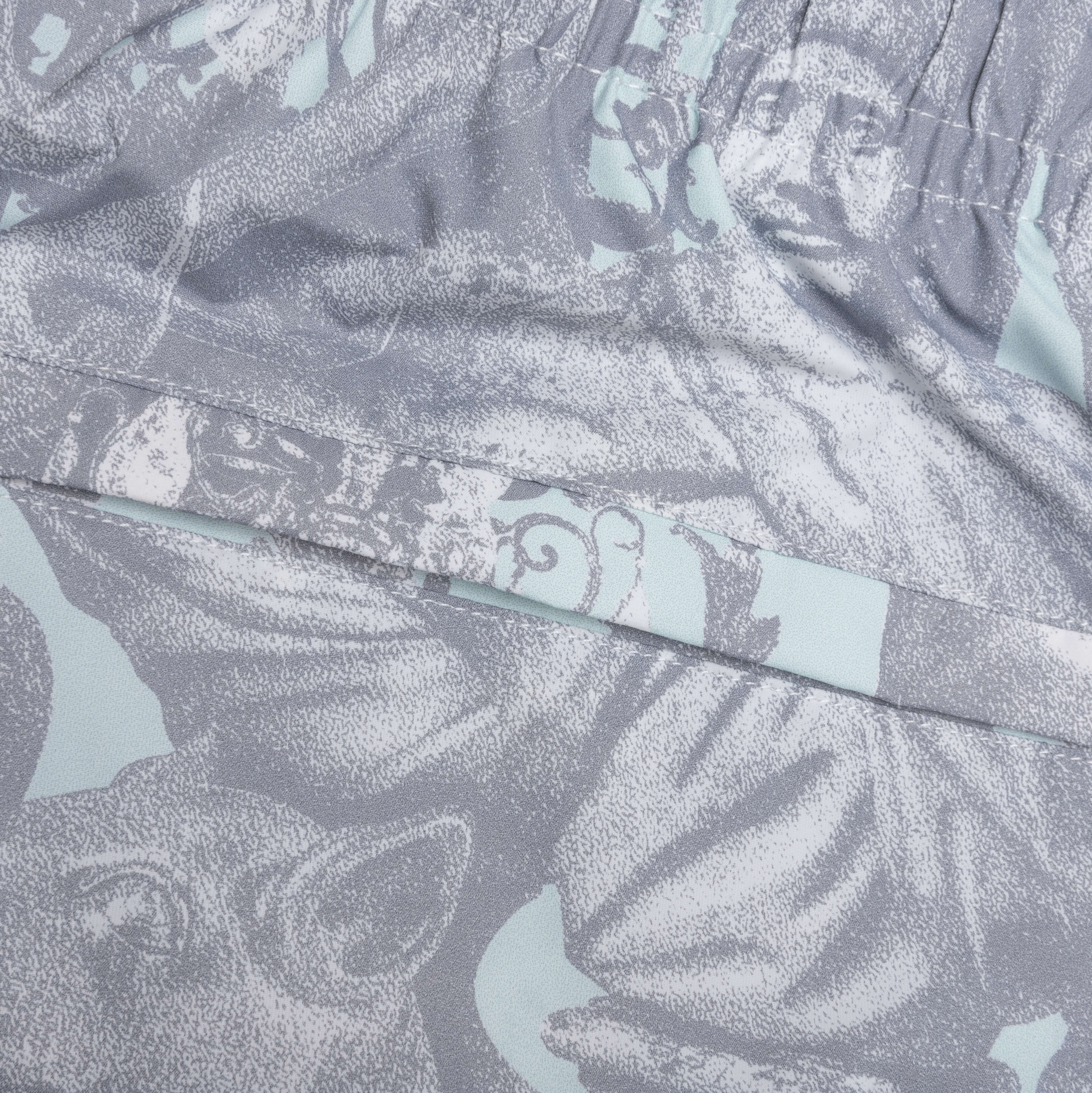 Linen Bermuda Swim Shorts with Hubert Objects Print - Prussian Blue/Grey