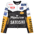Movie Star Leather Jacket - Black/White/Yellow