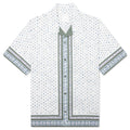 Floral Print Boxy Fit Shirt in Cotton Seersucker - Cream/Green