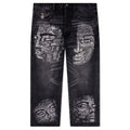 Rhinestone Face Jeans - Black