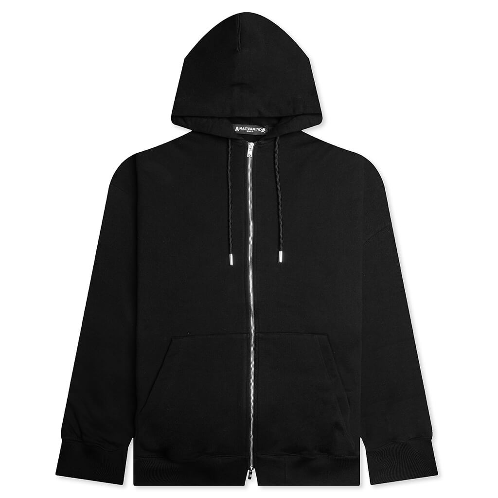 Zip Skull Knitted Hoodie - Black