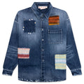 Virgin Wool Shirt With Knitted Patches - Deep Blue