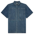 Washed and Bleached Raw Denim Shirt - Blue