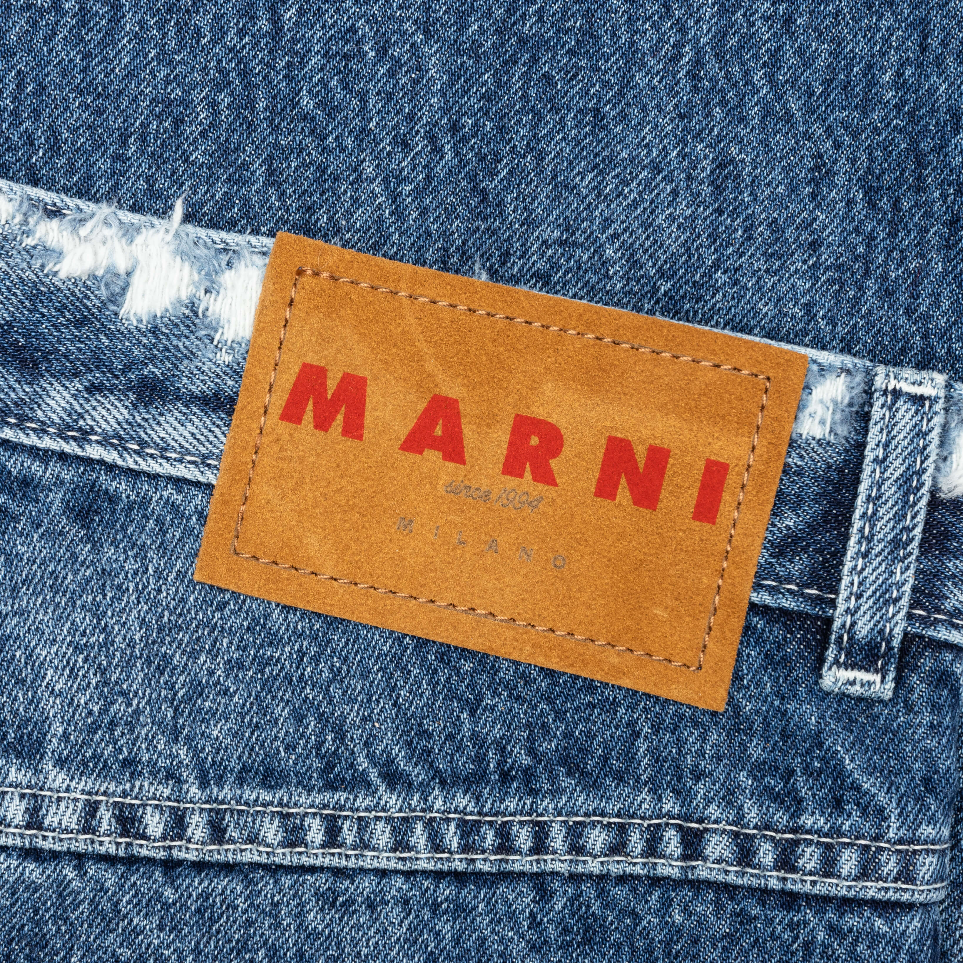 Virgin Wool Denim Trousers With Knitted Patches  - Deep Blue