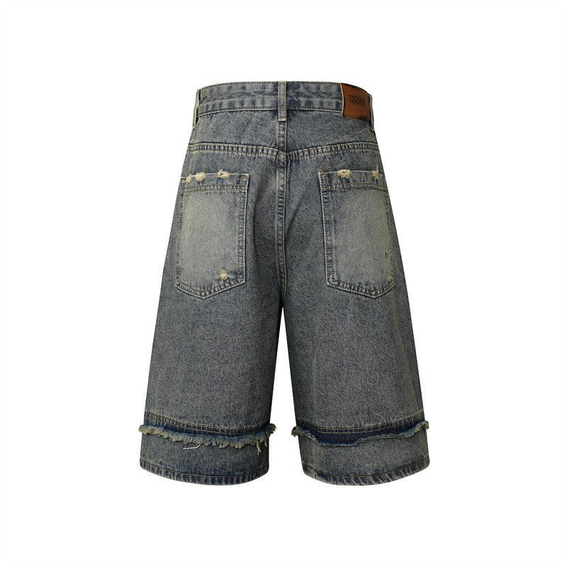 High-Street Nostalgic Washed Straight-Leg Sophisticated Casual Short Denim Jeans