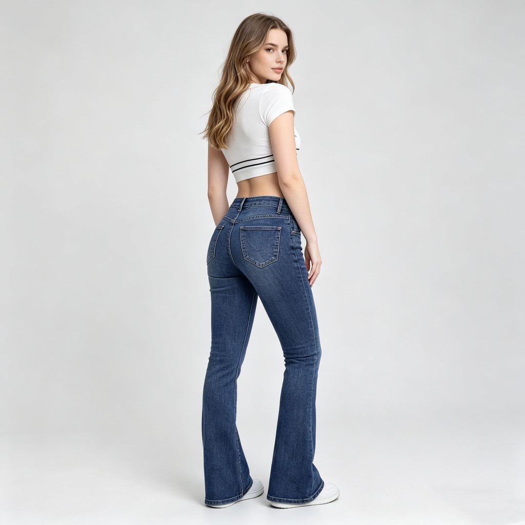 Women's Blue Slightly Wide Leg Stretch Jeans
