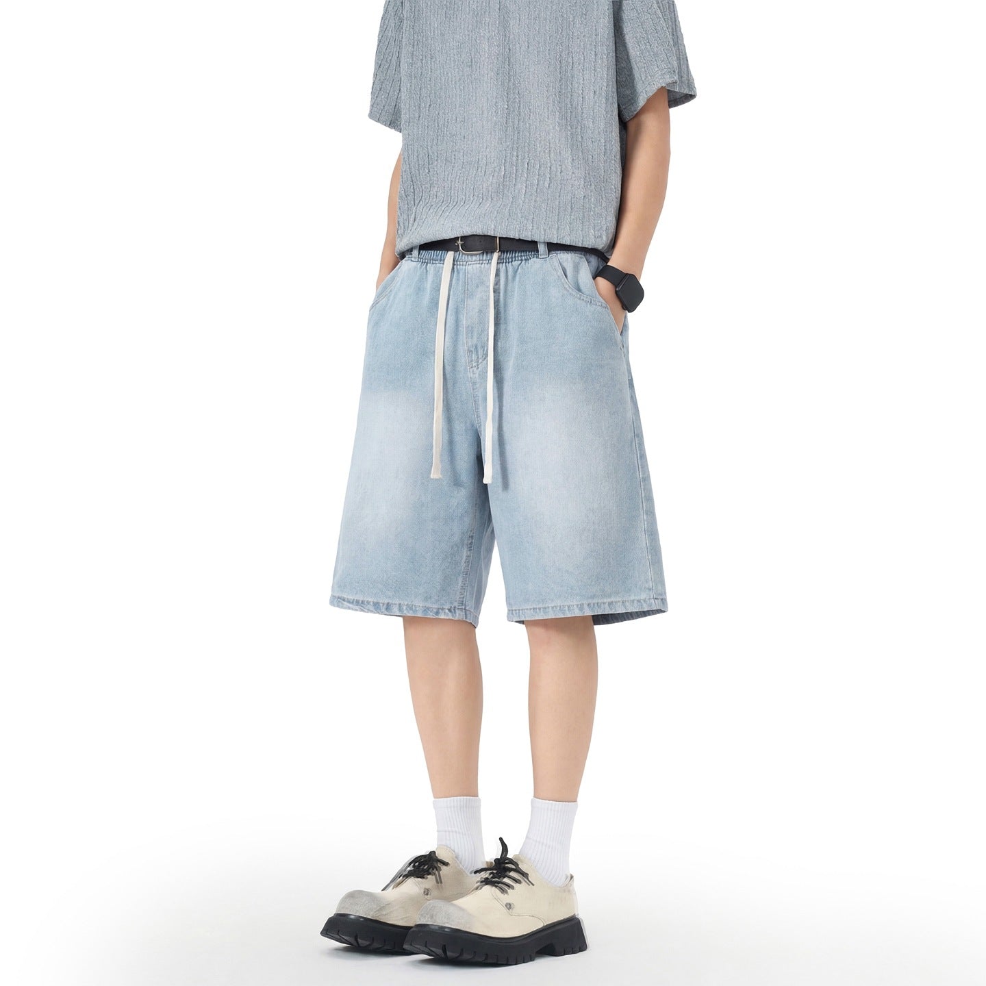 Mens Stretch Waist Lyocell Ice Silk Denim Shorts